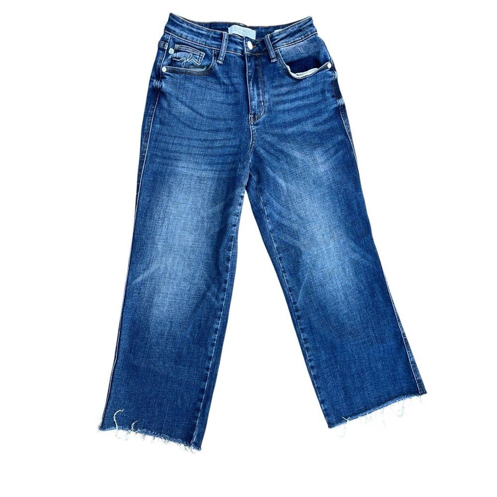 Judy Blue Wide Leg Cropped Denim Raw‎ Hem Jeans 82517, Size 26